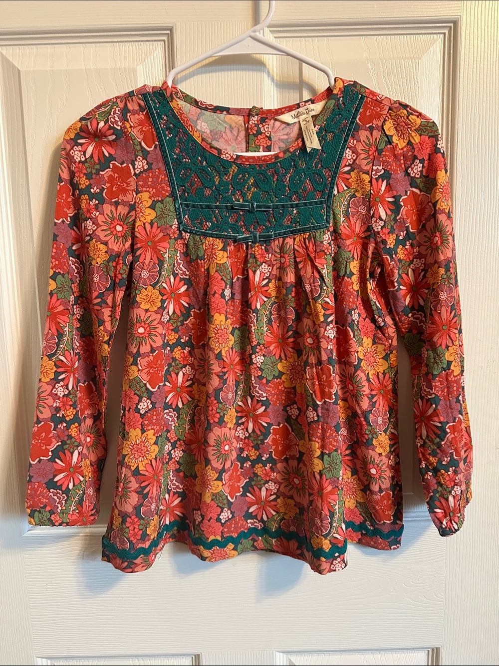 Matilda Jane Red Floral Tunic with Teal Embroidered Yoke